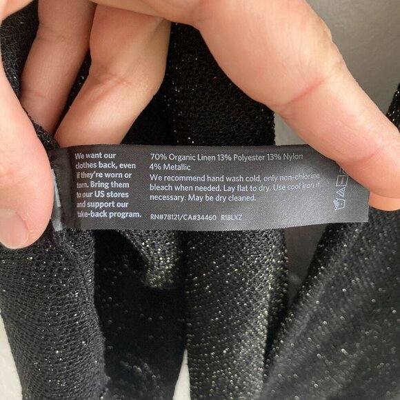 Eileen Fisher Linen Blend Crepe Sparkle Black Shirt Long Sleeve Boat Neck Party - Picture 2 of 11